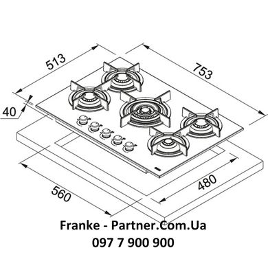 Franke-Partner.com.ua ➦  Вбудована варильну газова поверхня Franke New Crystal FHCR 755 4G TC HE XA C (106.0496.076) нерж сталь
