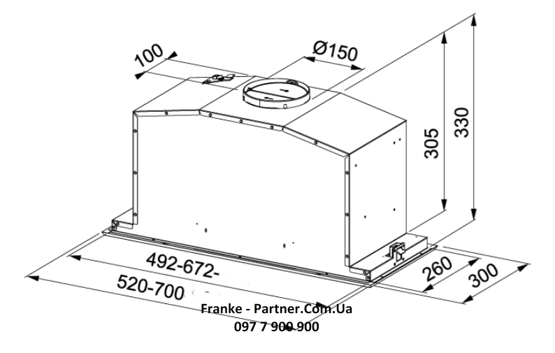 Franke-Partner.com.ua ➦  Кухонна витяжка Franke Inca Plus FBI 737 XS/BK (305.0528.842) нерж. сталь/чорне скло  вбудована повністю, 70 см