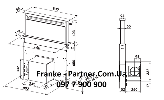 Franke-Partner.com.ua ➦  Вбудована в стільницю кухонна витяжка Frames by Franke FS DW 866 XS BK, колір чорний
