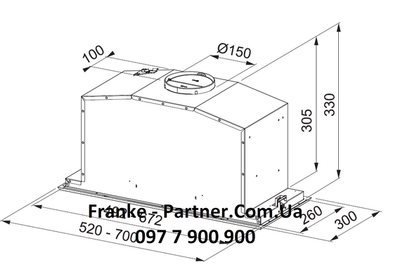 Franke-Partner.com.ua ➦  Кухонна витяжка Franke Inca Plus FBI 737 XS/BK (305.0528.842) нерж. сталь/чорне скло  вбудована повністю, 70 см