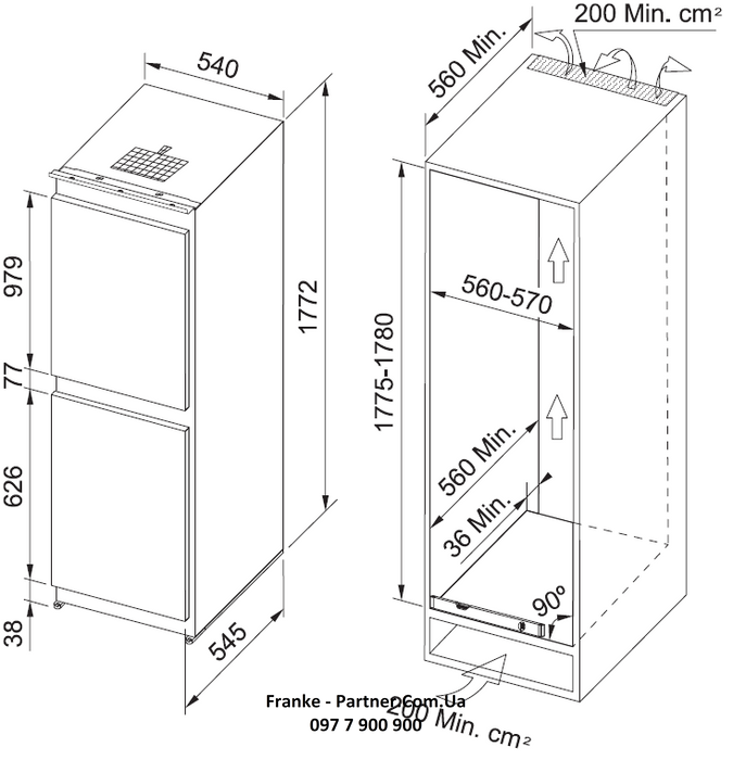 🟥 Встраиваемый холодильник Franke FCB 320 NR MS A + (118.0524.539)