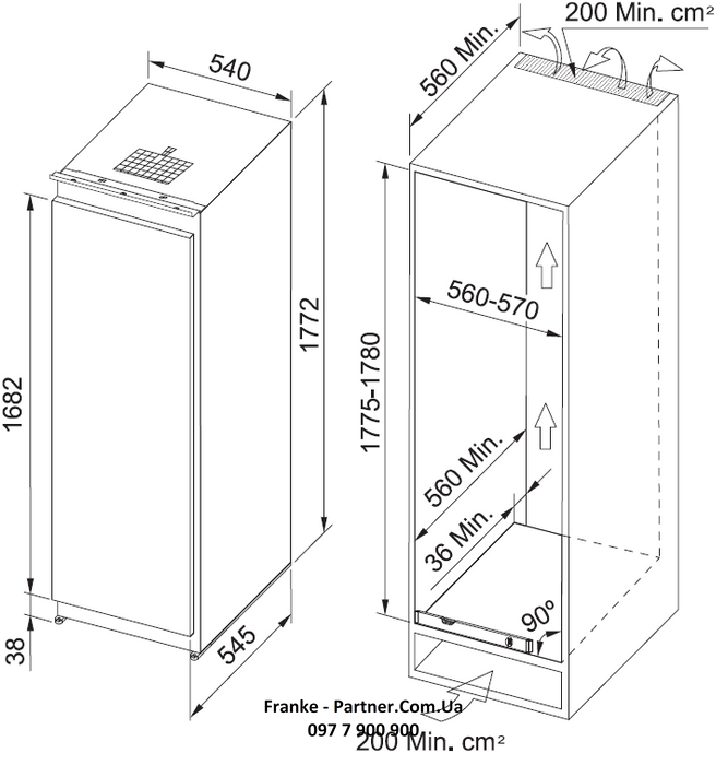 Л 🟥 Встраиваемая морозильная камера Franke FSDF 330 NR ENF V A + (118.0532.621) инверторный компрессор