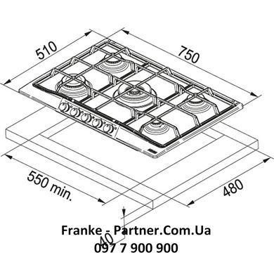 Franke-Partner.com.ua ➦  Вбудована варильна газова поверхню Franke Trend Line FHTL 755 4G TC BT C (106.0525.290) емаль, колір матовий чорний