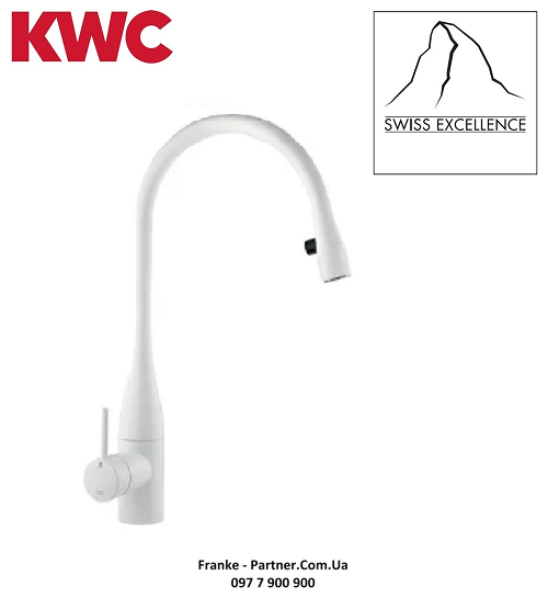 🟥 Смеситель KWC Eve, с подсветкой с выдвижным изливом с рычагом справа (115.0308.203) Белый