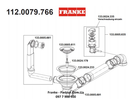 Franke-Partner.com.ua ➦  copy_Вентиль-ексцентрик з переливом півобертовий для мийок з нерж.сталі Нержавіюча сталь полірована12.0073.192