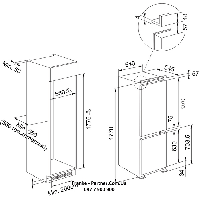 🟥 Вбудовуваний холодильник Franke FCB 320 TNF NE F (118.0656.683) інверторний компресор