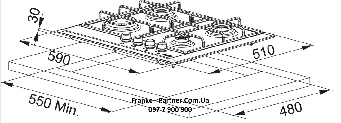 Franke-Partner.com.ua ➦  Встраиваемая варочная газовая поверхность Franke Smart FHMR 604 4G XS E (106.0049.038) нерж. сталь