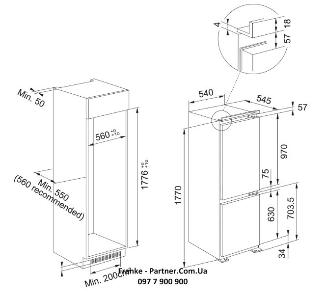 🟥 Вбудовуваний холодильник Franke FCB 320 TNF NE E (118.0696.811) інверторний компресор