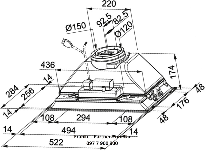 Franke-Partner.com.ua ➦  Кухонная вытяжка Franke Box FBI 532L GR (305.0545.448) серая эмальвстраиваемая полностью, 52 см